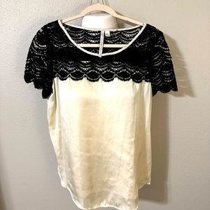 Beautiful Off White with Black Lace Blouse by Lauren Conrad